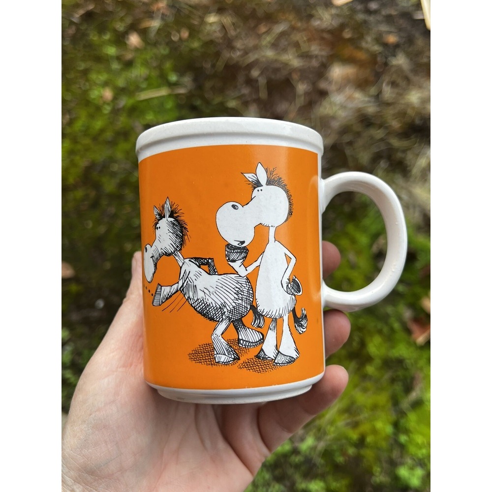 VTG Enesco 1977 Horse Shoe‎ Cup Mug Kersten Bros. Co Orange Japan 4"